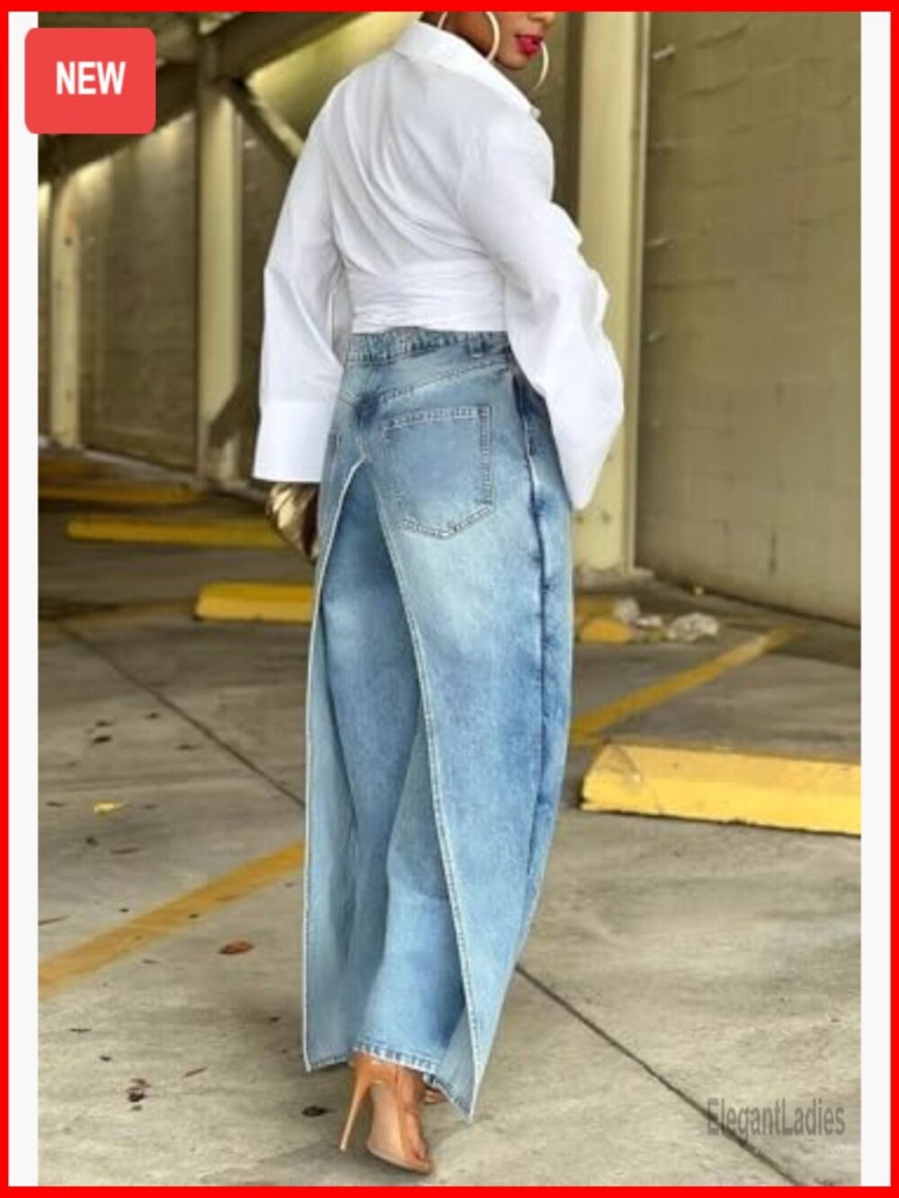 High Waisted Wide Leg Patchwork Jeans Distressed Split Hem Y2K - Picture 3 of 7